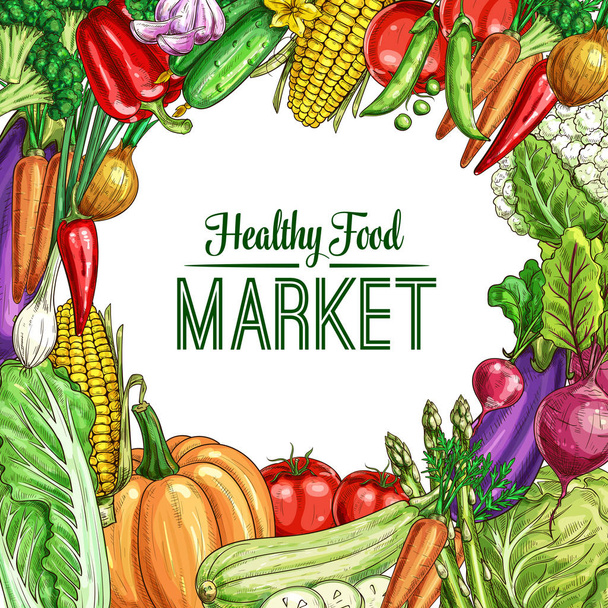 Плакат з овочевою рамкою зі свіжим ескізом овочів
 - Вектор, зображення