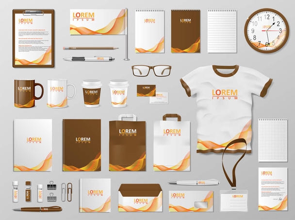 Vállalati Branding sablon arculattervezés. Modern levélpapír makett bolt-modern narancssárga színű. Üzleti stílusú papír-írószer és a dokumentáció. Vektoros illusztráció - Vektor, kép