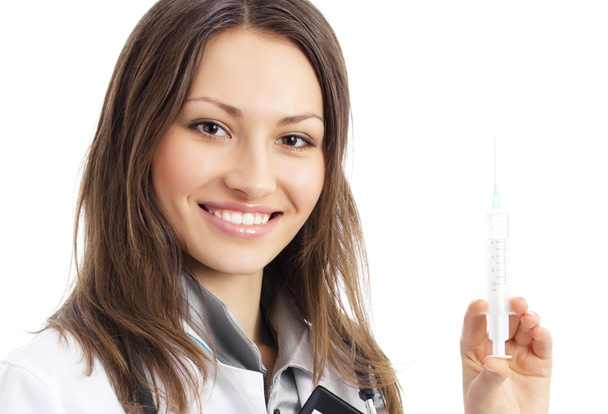 Doctor with syringe, over white - Foto, afbeelding