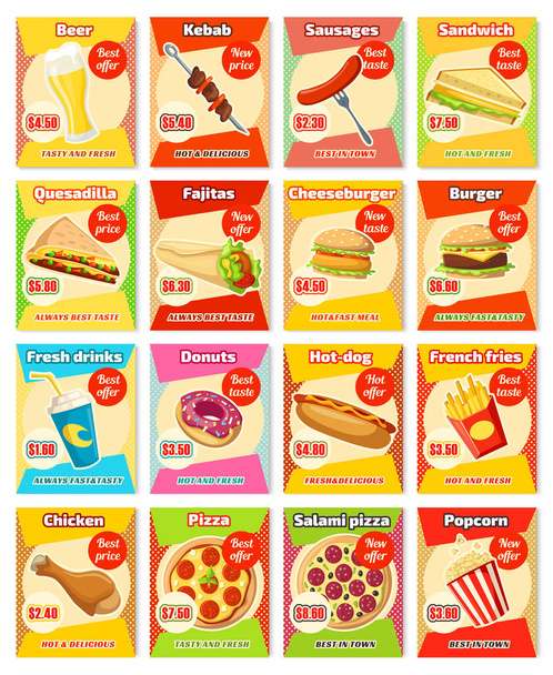 Modelo de cartão de menu restaurante fast food com preço
 - Vetor, Imagem