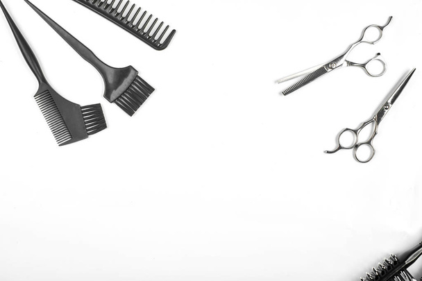 Professional hairdresser tools on white background with copy space - Valokuva, kuva