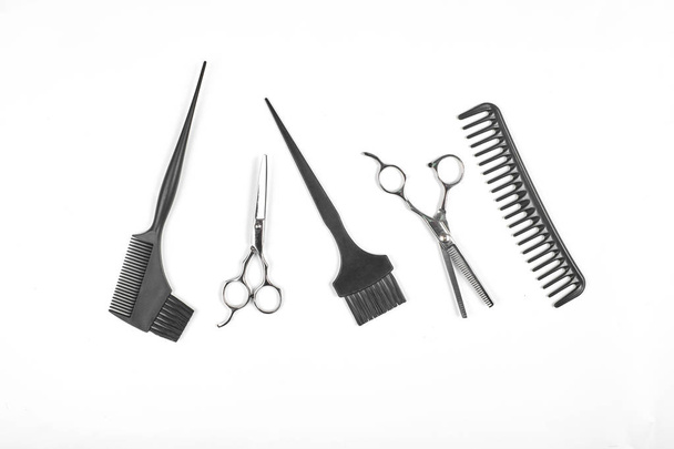 Professional hairdresser tools on white background with copy space - Foto, Bild