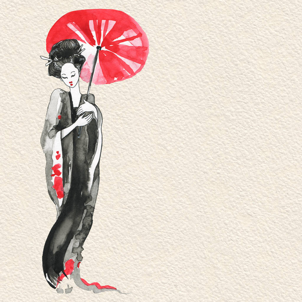 Γκέισα. Γυναίκα με παραδοσιακή ενδυμασία. Ιαπωνικό στυλ - Φωτογραφία, εικόνα