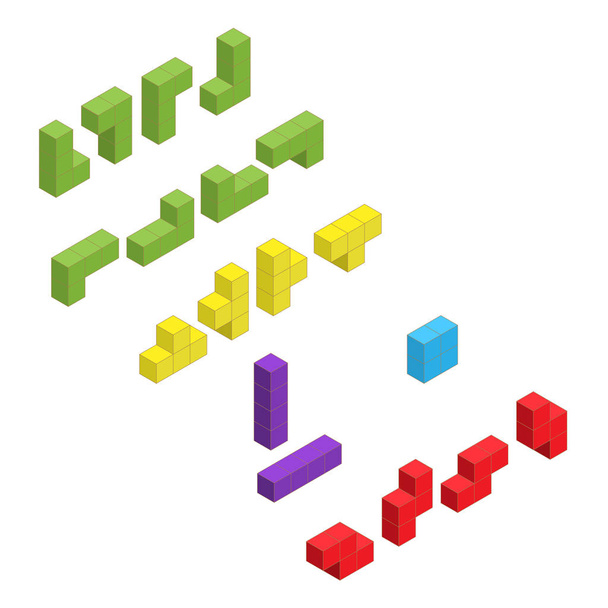 Barva tetris bloky izometrické ilustrace - Vektor, obrázek