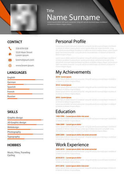 Professional abstract personal resume cv with colored triangles - Vector, Image