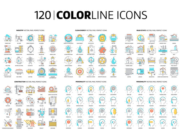 120 színű vonal ikonok - Vektor, kép