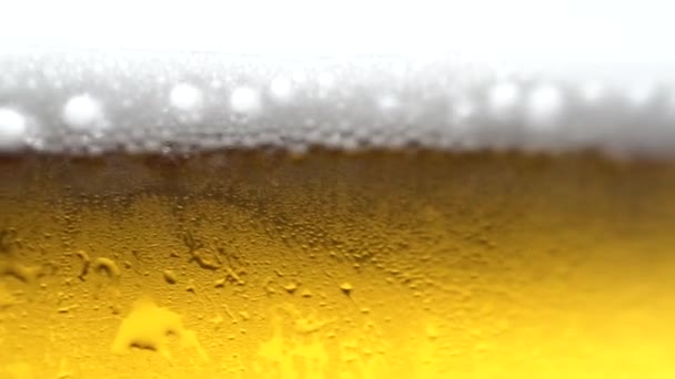 ガラスの新鮮な冷たいビール/クローズ アップの泡とグラスの中の新鮮な冷たいビールの泡 - 映像、動画