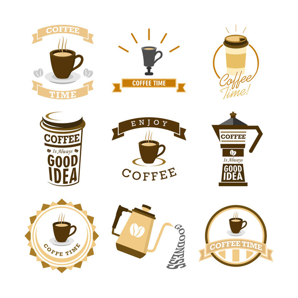 Coffee Time Various Mural Lettering Typography Illustration Design Set - Vector, Imagen