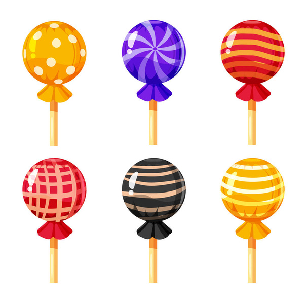 Conjunto de piruletas de colores, dulces caramelos, ilustración vectorial, estilo de dibujos animados
 - Vector, Imagen