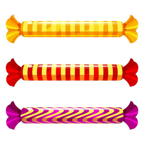 Набор сладких конфет в упаковке разных цветов, вектор. Иллюстрация мультяшного стиля, изолированный
 - Вектор,изображение