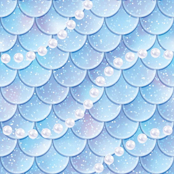 Fish scales and pearls seamless pattern. Mermaid tail texture. Vector illustration - Vector, Image