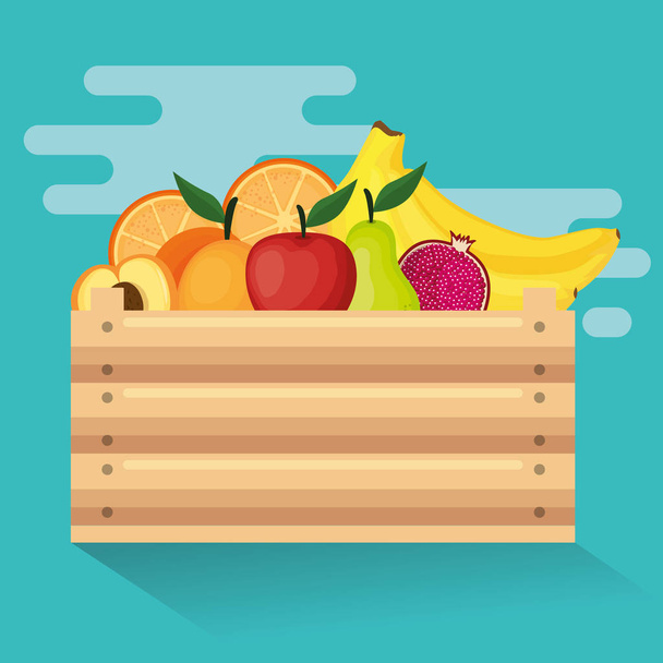 fresh vegetables in wooden basket - Vector, afbeelding