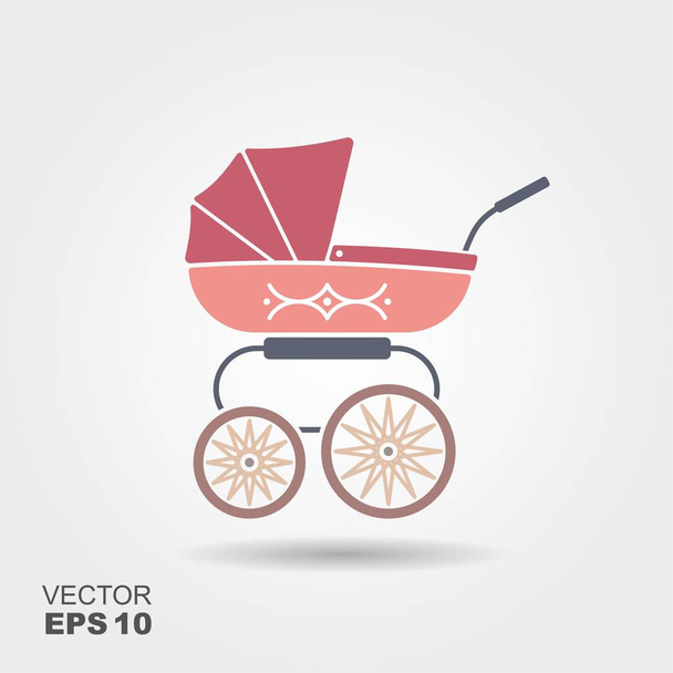 Roze baby pram pictogram - Vector, afbeelding