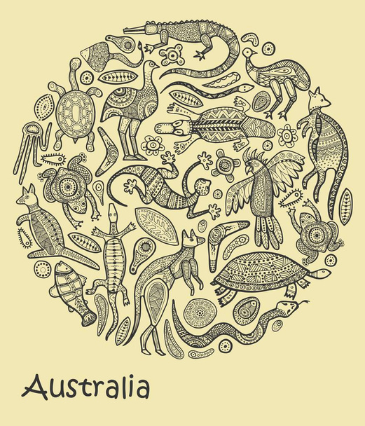 Desenhos de animais estilo aborígene australiano
 - Vetor, Imagem