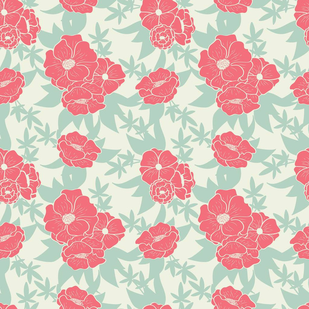 florales nahtloses Muster mit schönen Blumen auf mintfarbenem Hintergrund - Vektor, Bild