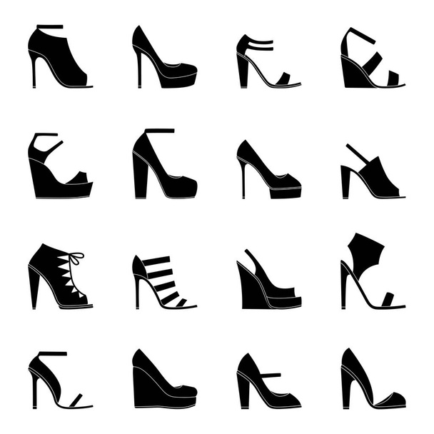 Set of icons of women's shoes, vector illustration - Vector, Image