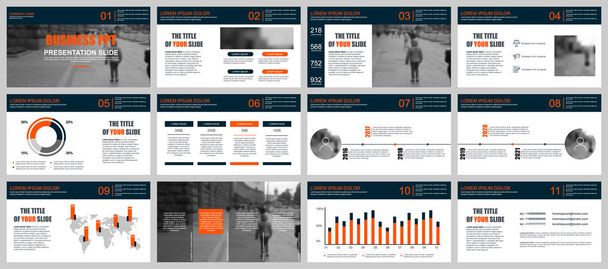 Business presentation slides templates from infographic elements. Can be used for presentation, flyer and leaflet, brochure, corporate report, marketing, advertising, annual report, banner, booklet. - Vector, Image