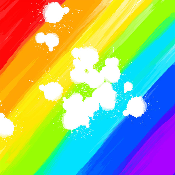 Regenbogenfarbener Hintergrund und weiße Tropfen - Vektor, Bild