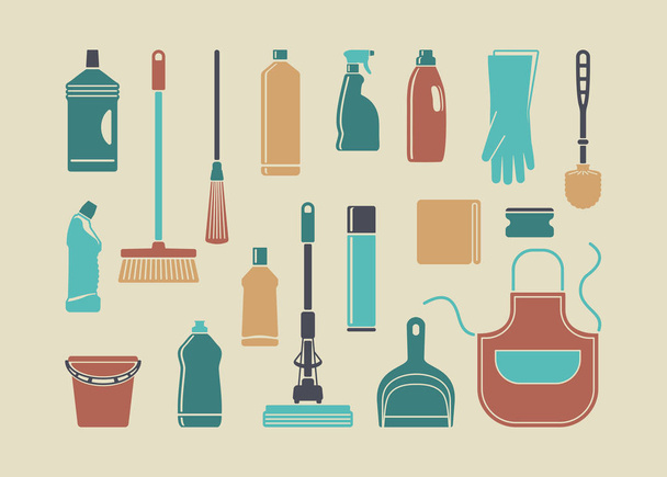 Icons of accessories and means for cleaning - Vector, Image