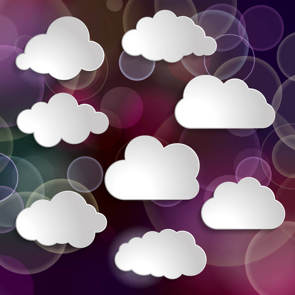  clouds on a blurred glitter purple background - Vector, afbeelding