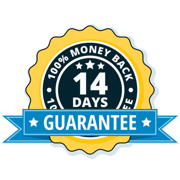 money back guarantee icon with blue ribbon, vector illustration - Vector, Image