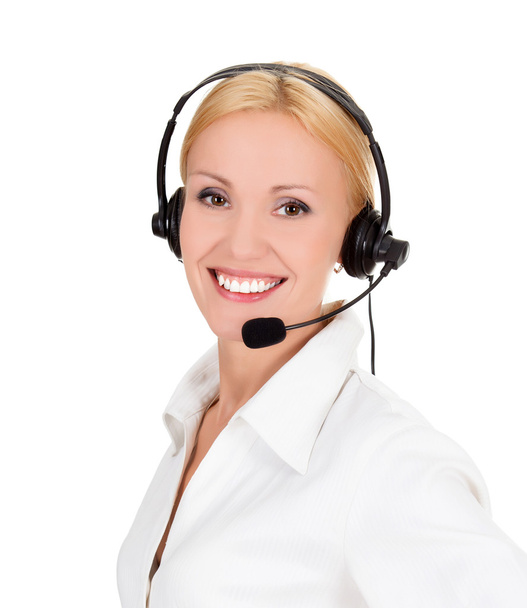 piękne klienta usługi operatora kobieta z zestawu słuchawkowego - Zdjęcie, obraz