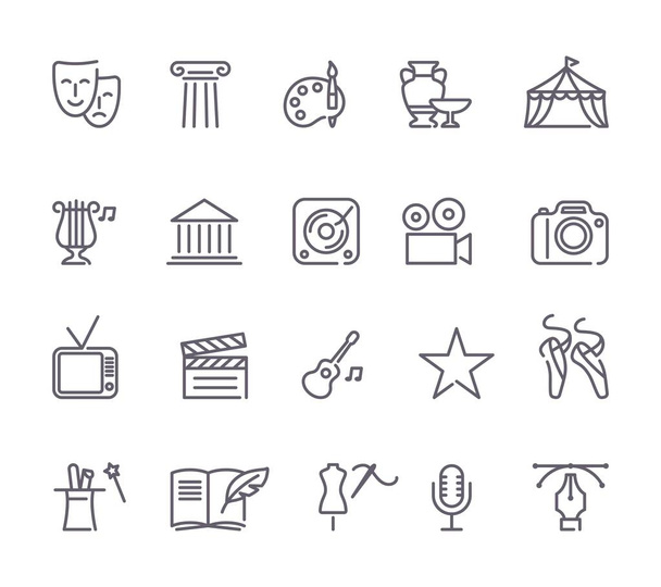 Culture and Creative Fine Art Line Icons Set - Vector, Image