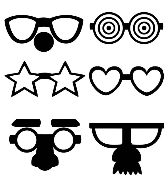 Black silhouette. Set of funny glasses. Vector illustration isolated on white background. Web site page and mobile app design - Vector, Image
