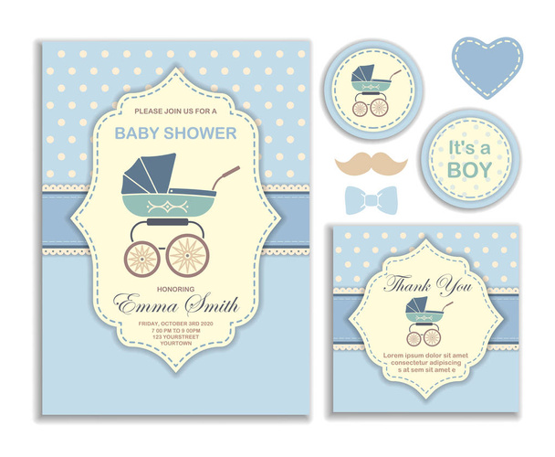 Baby shower boy, invitation card - Vector, afbeelding