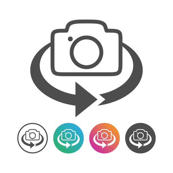 シンプルなカメラ 360 フリップ ベクトル シンボル グラフィックのロゴのデザイン アイコンを設定 - ベクター画像