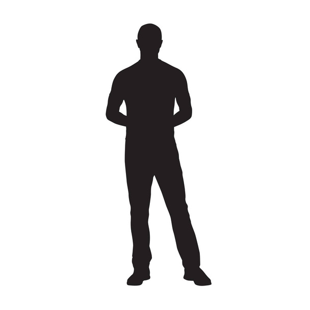 Man standing, isolated vector silhouette, front view - Διάνυσμα, εικόνα