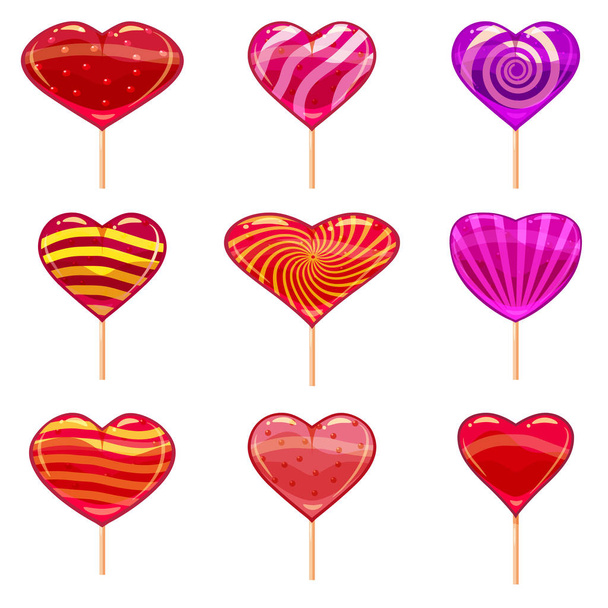 Conjunto de coloridos piruletas en forma de corazón. Bueno para el diseño de San Valentín. Estilo de dibujos animados, vector, aislado
 - Vector, imagen