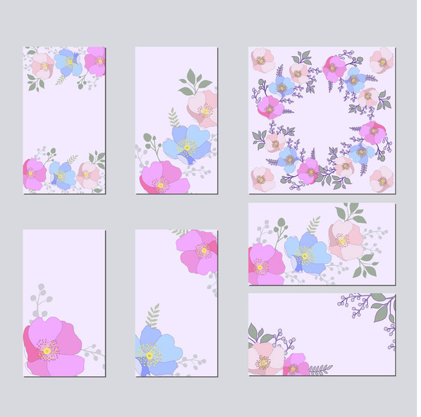 Botanic card with wild flowers and leaves. - ベクター画像