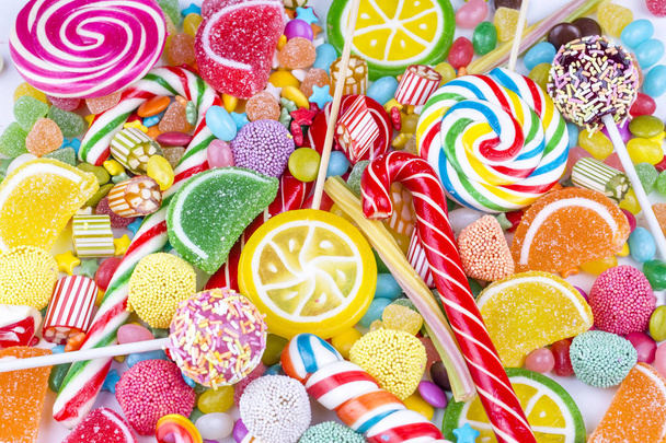 variety of colorful candies, close up view - Фото, изображение
