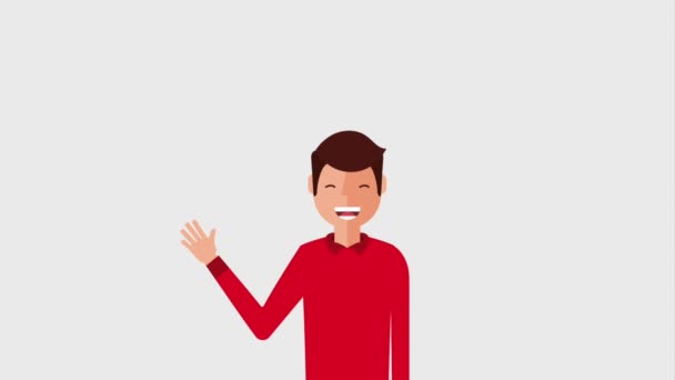 χαρούμενος νεαρός γελοιογραφία άνθρωπος κουνώντας το χέρι - Πλάνα, βίντεο