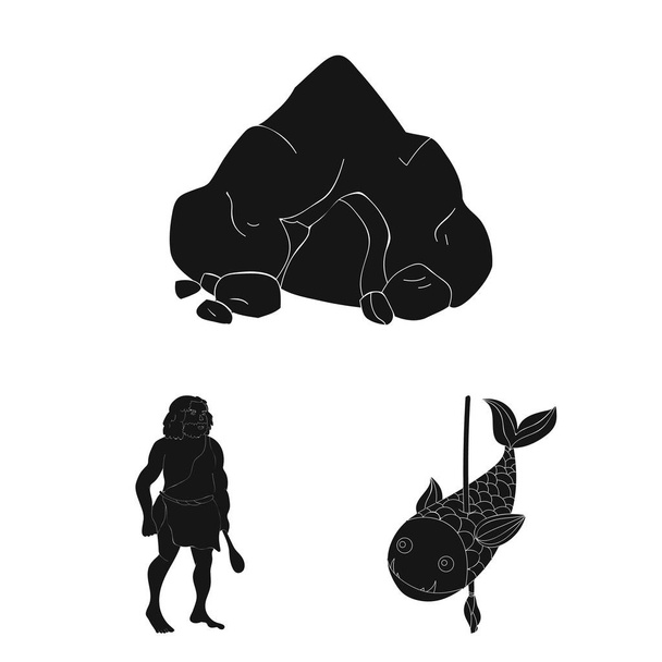 Life in the Stone Age black icons in set collection for design (en inglés). Antigua gente vector símbolo stock web ilustración
. - Vector, Imagen