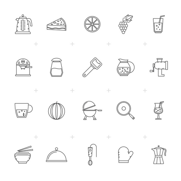 Line Food, Drink and kitchen equipment icons 1 - vector icon set - Vector, Image