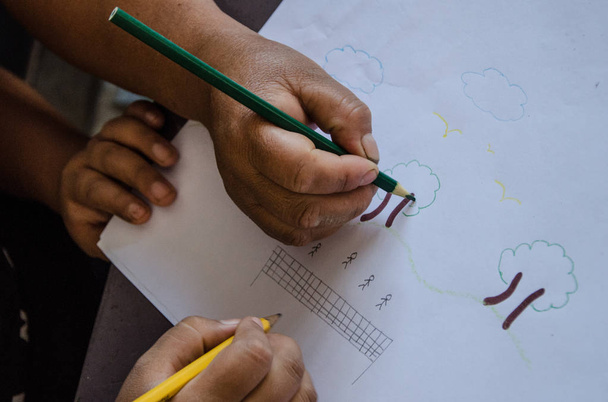 Childrens hands drawing - Фото, изображение