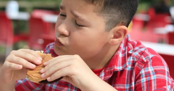 Gyermekétkezési hamburger az étteremben - Felvétel, videó