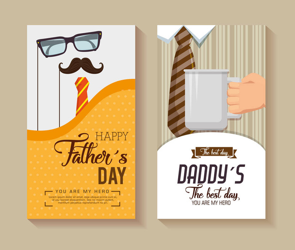 happy fathers day card with calligraphy and accessory - Вектор, зображення