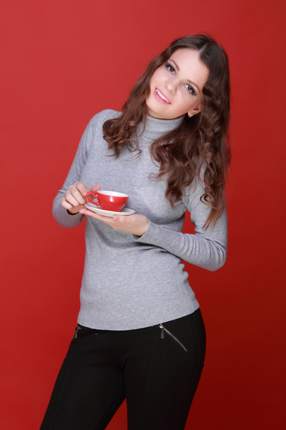 Woman with cup tea - Photo, image