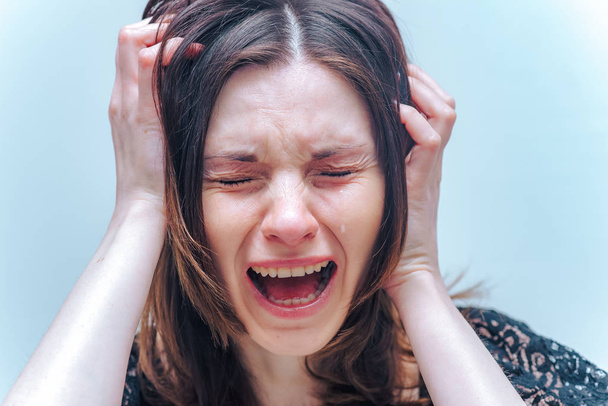 beautiful girl crying showing tears - Zdjęcie, obraz