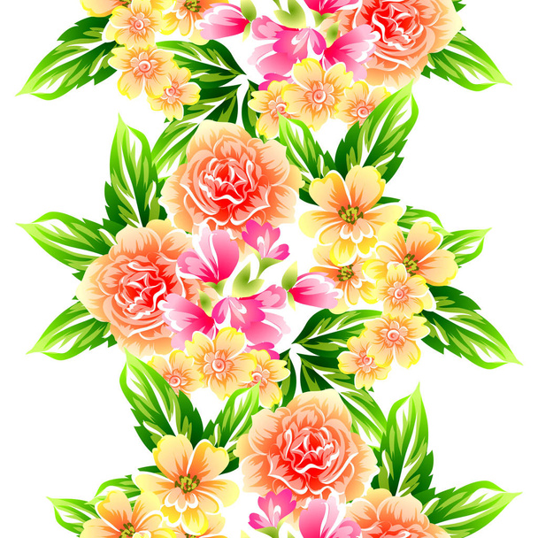 Seamless vintage style flower pattern. Floral elements in color - Vector, Imagen