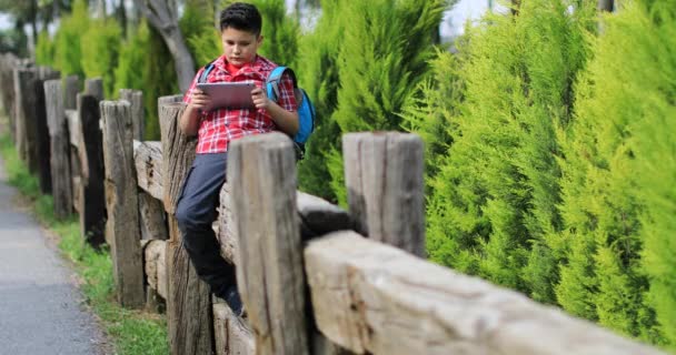 Fiatal fiú használ érintőpad a természetben 2 - Felvétel, videó