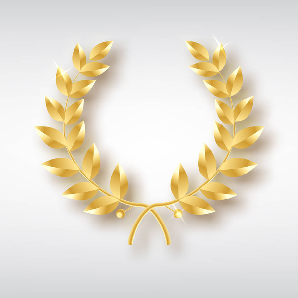 Award laurel. Symbol of victory and achievement. Design element for decoration of medal, award, coat of arms or anniversary logo. Gold laurel wreath. Realistic vector object isolated - ベクター画像