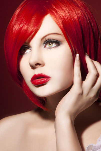 Portrait of young beautiful girl with red hair - Foto, Imagem