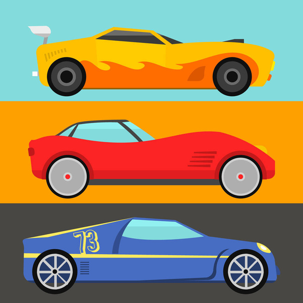 Sport speed automobile and offroad rally car colorful fast motor racing auto driver transport motorsport vector illustration. - Vektori, kuva