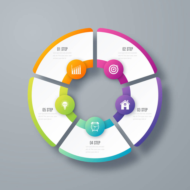 Infographics template 5 options with circle - Vector, Image