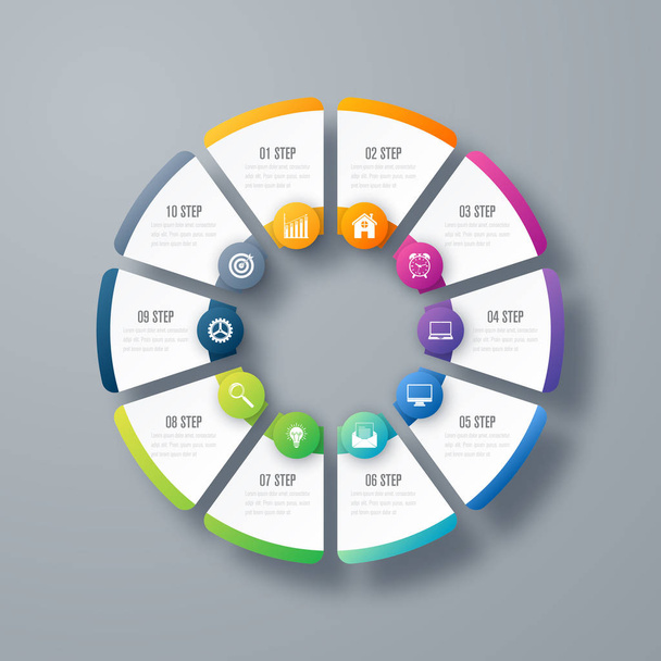 Infographics template 10 options with circle - Vektori, kuva