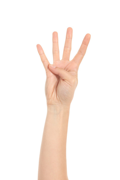 Женская рука показывает четыре пальца
 - Фото, изображение